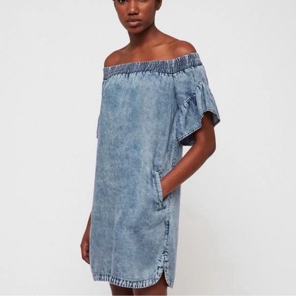AllSaints Adela Chambray Denim Dress Size Small - Picture 2 of 7